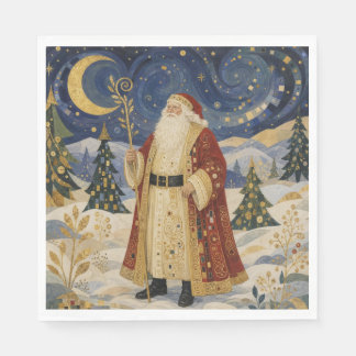 Ornate Golden Art Nouveau Santa Claus Winter Napkin