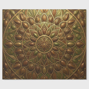 Ornate Golden Bronze Floral Mandala Embossed  Wrapping Paper