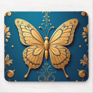 Ornate Golden Butterfly With Floral Pattern Mouse Mat