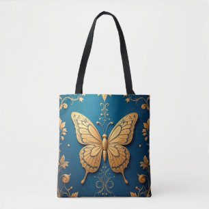 Ornate Golden Butterfly With Floral Pattern Tote Bag