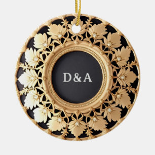 Ornate Golden Circular Decorative Frame Ceramic Tree Decoration