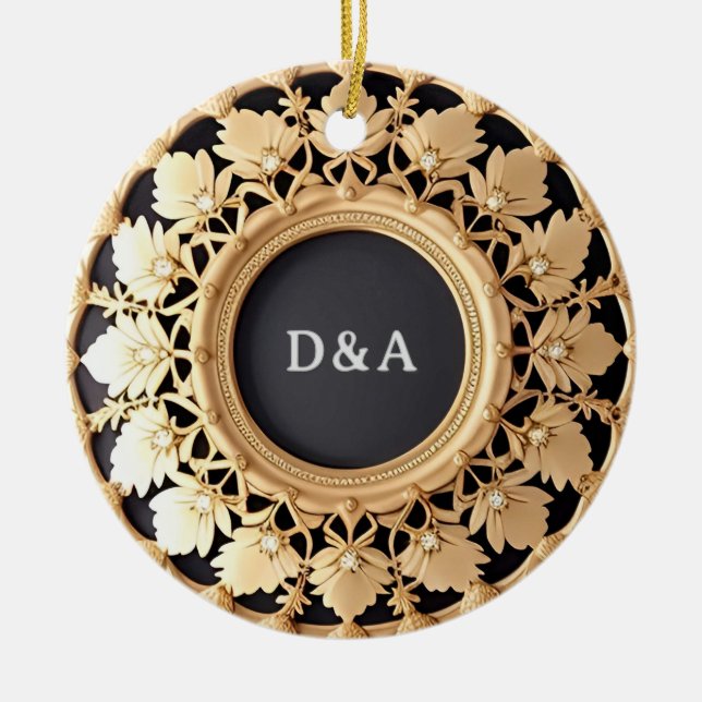 Ornate Golden Circular Decorative Frame Ceramic Tree Decoration (Front)