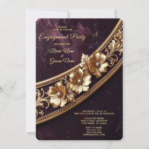Ornate Golden Floral Engagement Invitation