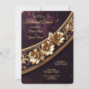 Ornate Golden Floral Rehearsal Dinner Invitation