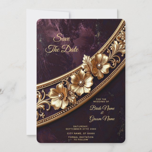 Ornate Golden Floral Save The Date (Front)