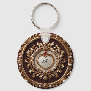 Ornate Golden Frame With Pearl Beads Key Ring