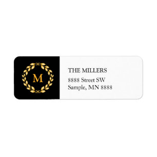 Ornate Golden Leaved Roman Wreath Monogram - Black