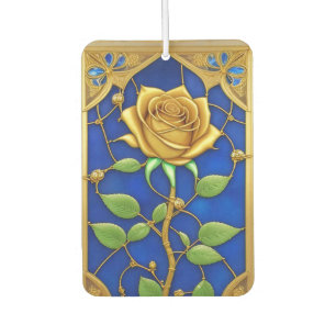 Ornate Golden Rose Artwork Car Air Freshener