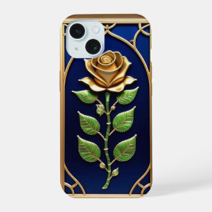 Ornate Golden Rose Artwork iPhone 15 Case