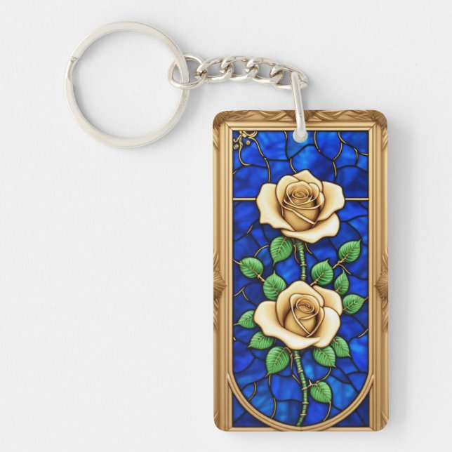 Ornate Golden Rose Artwork Key Ring (Front)