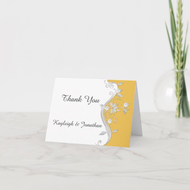 Ornate Golden Yellow Silver White Floral Thank You (Front)