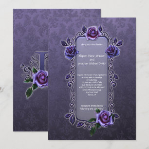 Ornate Goth Dark Purple Roses Wedding   Invitation