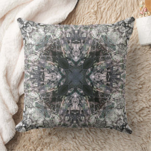 Ornate Gothic Stained Glass Square Cross Mandala Cushion