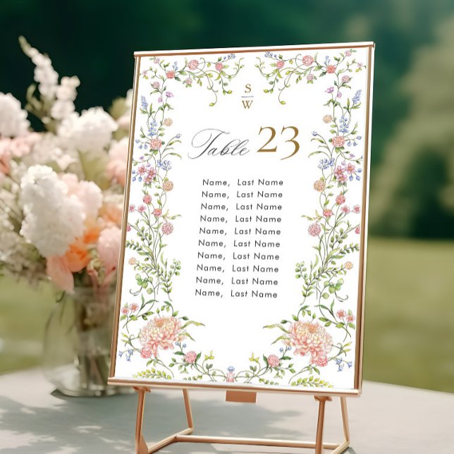 Ornate Grace Pastel Blush Flora Seating Chart Card (Creator Uploaded)