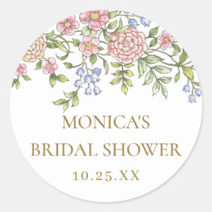 Ornate Grace Pastel Blush Floral Bridal Shower Classic Round Sticker