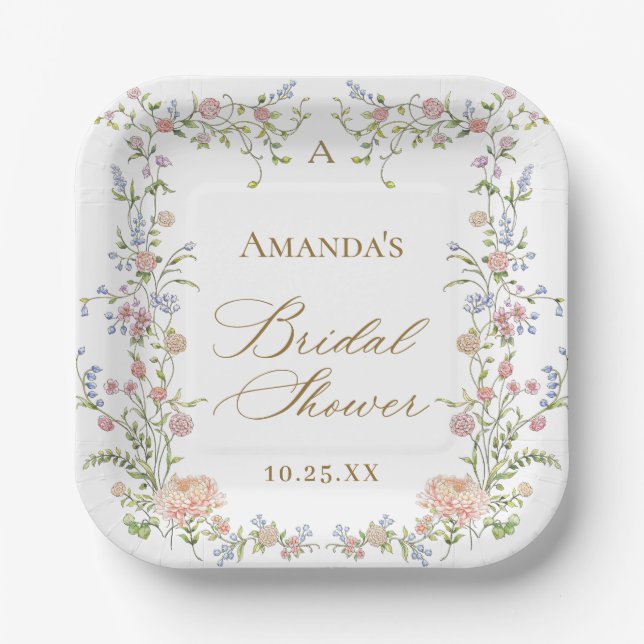 Ornate Grace Pastel Blush Floral Bridal Shower Paper Plate (Front)