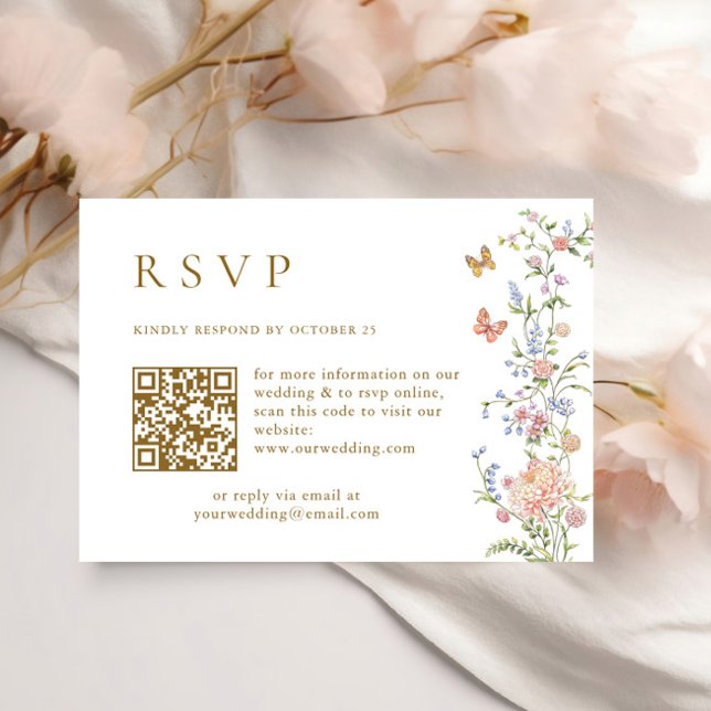 Ornate Grace Pastel Blush Floral QR code Wedding RSVP Card (Creator Uploaded)