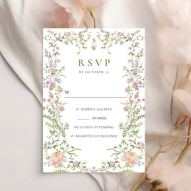 Ornate Grace Pastel Blush Floral Wedding RSVP Card (Creator Uploaded)