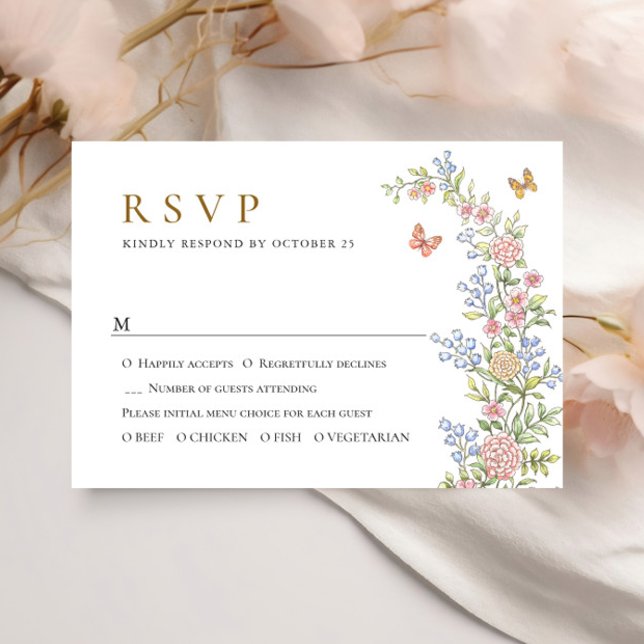 Ornate Grace Pastel Blush Floral Wedding RSVP Card (Creator Uploaded)