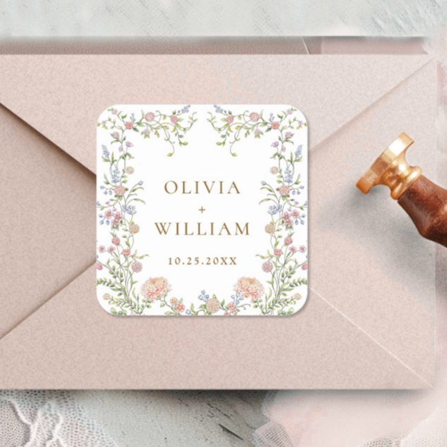 Ornate Grace Pastel Blush Floral Wedding Square Sticker (Creator Uploaded)