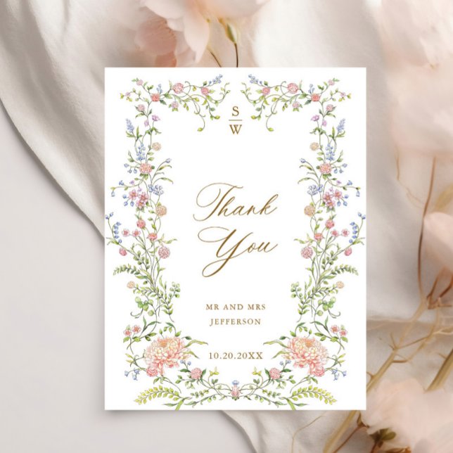 Ornate Grace Pastel Blush Floral Wedding Thank You Postcard (Creator Uploaded)