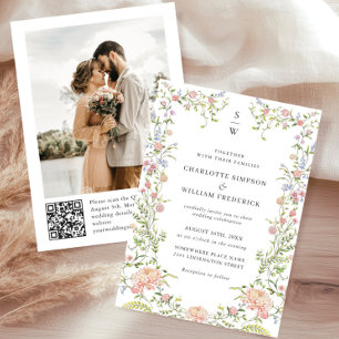 Ornate Grace Pastel Blush QR code Wedding Photo Invitation