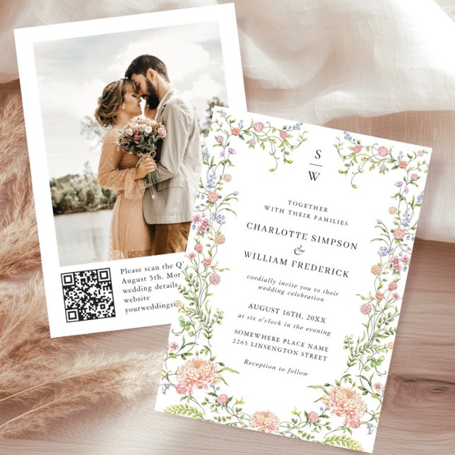 Ornate Grace Pastel Blush QR code Wedding Photo Invitation (Creator Uploaded)