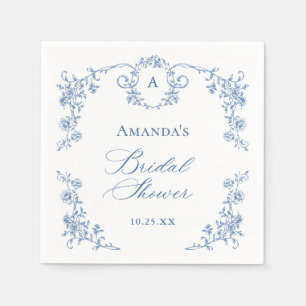 Ornate Grace Victorian Blue Floral Bridal Shower Napkin