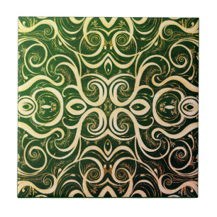 Ornate Green and Gold Tile Design