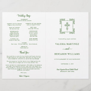 Ornate Green Cross Catholic Wedding Mass Program