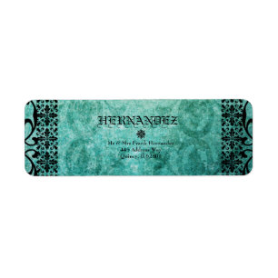 Ornate Green Damask Gothic Address Label.