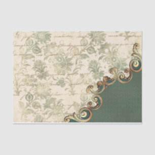 Ornate Green Floral Vintage Decoupage Tissue Paper