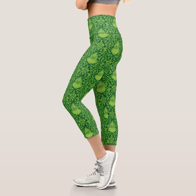 Ornate Green Grinch Pattern Capri Leggings (Left)