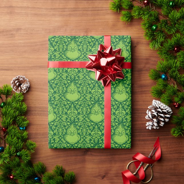 Ornate Green Grinch Pattern Wrapping Paper (Holiday Gift)