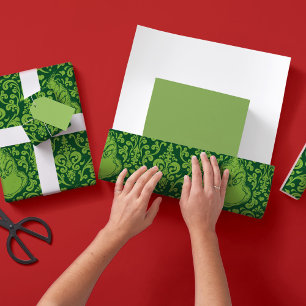 Ornate Green Grinch Pattern Wrapping Paper Sheet
