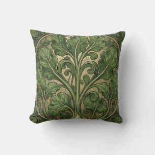 Ornate Green Kale Art Nouveau Cushion