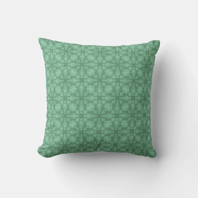 Ornate Green Leafy Scrollwork Pattern Pillow (Front)