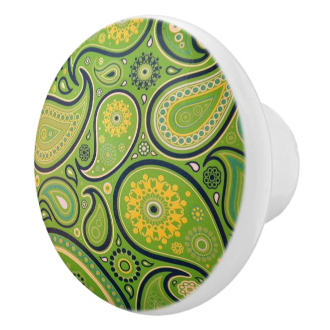 Ornate Green Paisley Pattern Ceramic Knob (Right)
