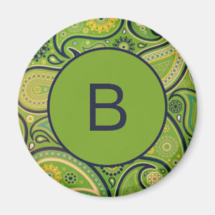 Ornate Green Paisley Pattern Monogram Magnet