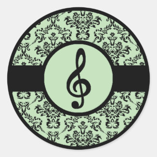 Ornate Green Treble Clef Classic Round Sticker