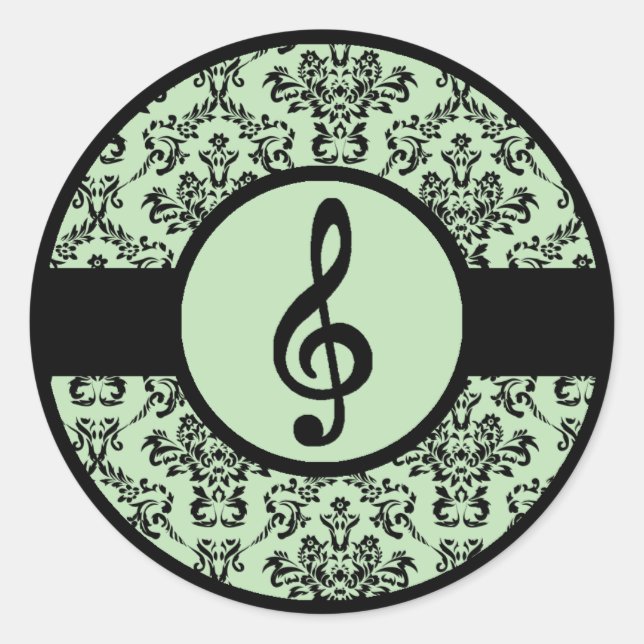 Ornate Green Treble Clef Classic Round Sticker (Front)