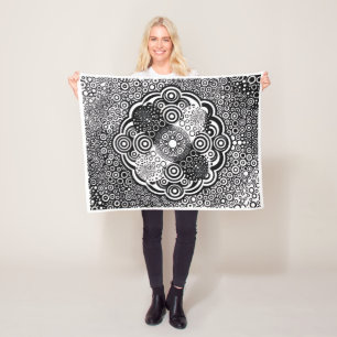 Ornate Grey Geometric Shapes With Black And White Fleece Blanket