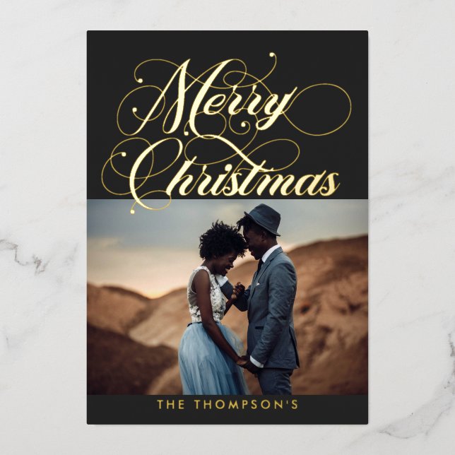 Ornate Grey Merry Christmas Foil Holiday Card (Front)