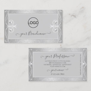 Ornate Grey Silver Mosaic Sparkle Jewels with Logo Business Card