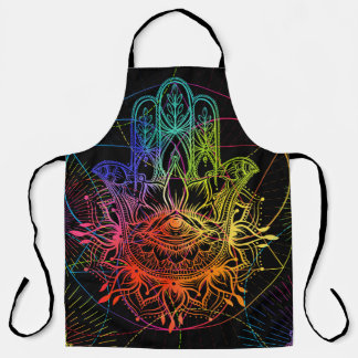Ornate hamsa: hand-drawn neon pattern. apron