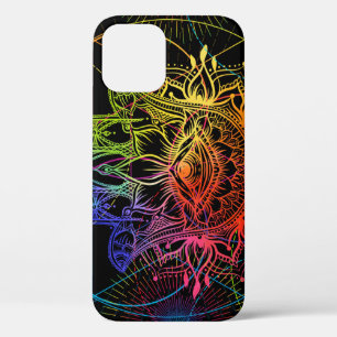 Ornate hamsa: hand-drawn neon pattern. iPhone 12 case