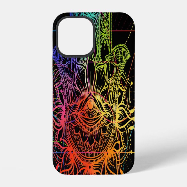 Ornate hamsa: hand-drawn neon pattern. iPhone case (Back)