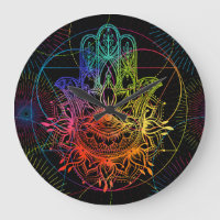 Ornate hamsa: hand-drawn neon pattern.