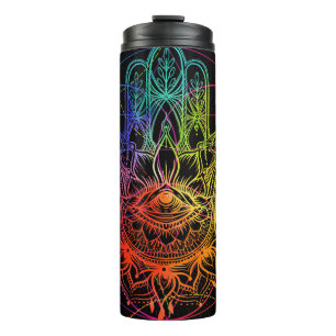 Ornate hamsa: hand-drawn neon pattern. thermal tumbler