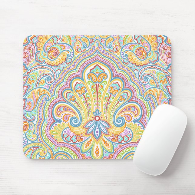 Ornate Hand Drawn Paisley Floral Motif Mouse Mat (With Mouse)
